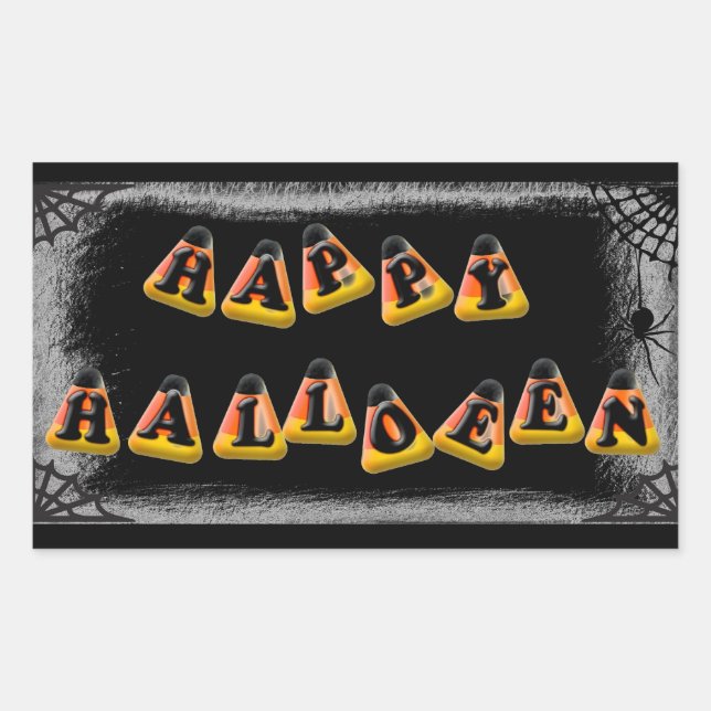 Pegatina Rectangular Candy Corn Happy Halloween (Anverso)