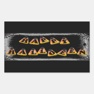 Pegatina Rectangular Candy Corn Happy Halloween