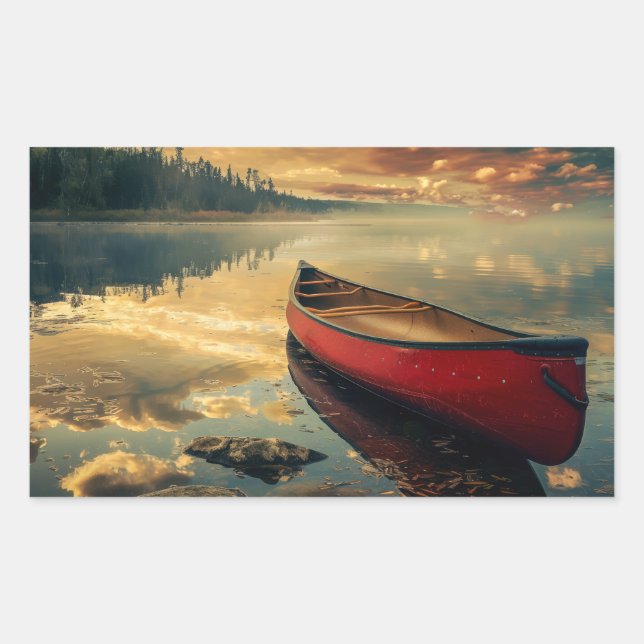 Pegatina Rectangular Canoa en un río (Anverso)