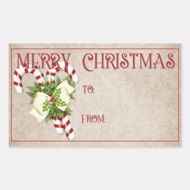 Pegatina Rectangular Cañones de canto rojo y blanco | Feliz Navidad (Anverso)