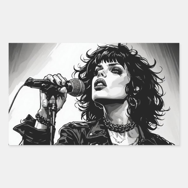 Pegatina Rectangular Cantante gótica punk chica estilo gráfico retro (Anverso)