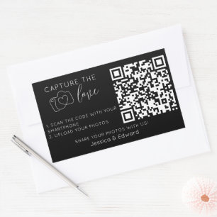 Pegatina Rectangular Capturar el código Qr de amor Moda negra Boda mode