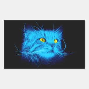 Pegatina Rectangular Cara de gato azul
