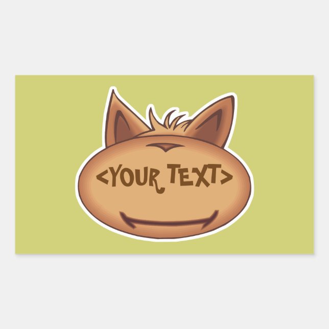 Pegatina Rectangular Cara de gato divertida,<YOUR TEXT> (Anverso)