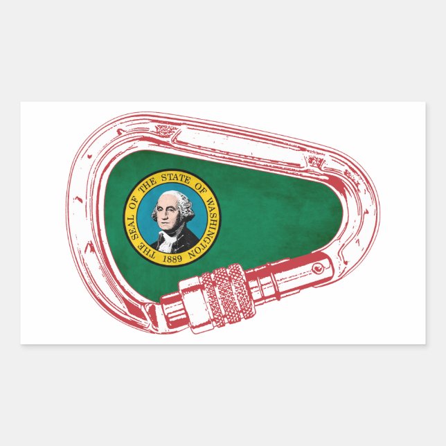 Pegatina Rectangular Carabiner de ascenso con bandera de Washington (Anverso)