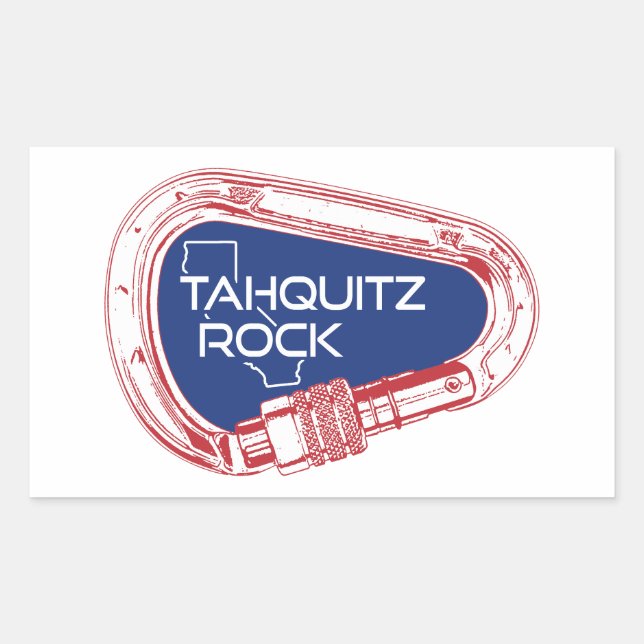 Pegatina Rectangular Carabiner de ascenso de Tahquitz Rock California (Anverso)