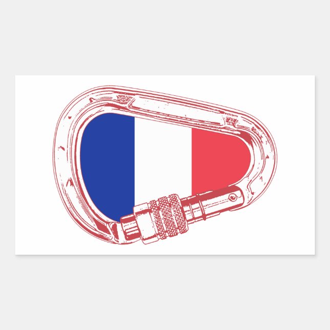 Pegatina Rectangular Carabiner de escalada con bandera de Francia (Anverso)