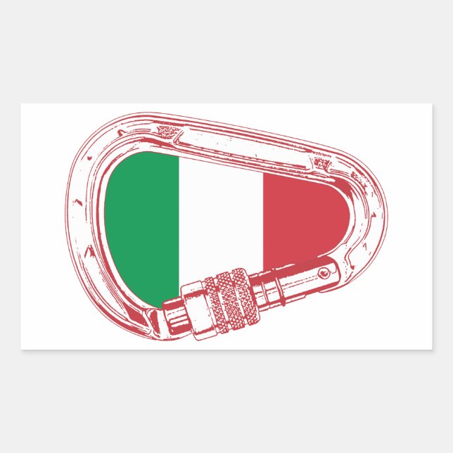 Pegatina Rectangular Carabiner de escalada con bandera de Italia (Anverso)