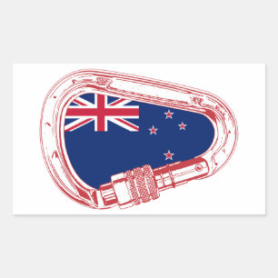 Pegatina Rectangular Carabiner de escalada con bandera de Nueva Zelanda
