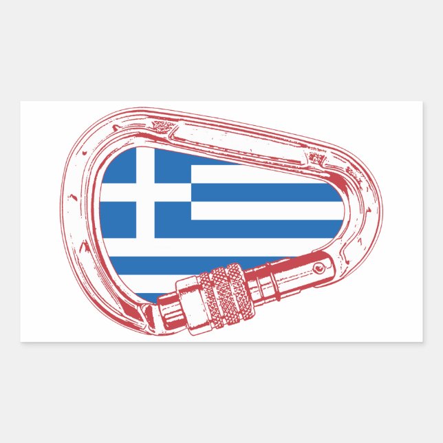 Pegatina Rectangular Carabiner de escalada de bandera de Grecia (Anverso)