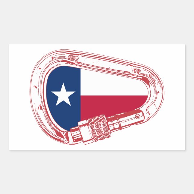 Pegatina Rectangular Carabiner de escalada de bandera de Texas (Anverso)