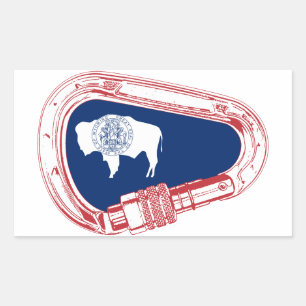 Pegatina Rectangular Carabiner de escalada de bandera Wyoming