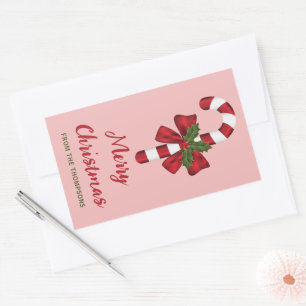 Pegatina Rectangular Caramelo de Navidad Rojo y Blanco con Texto Person