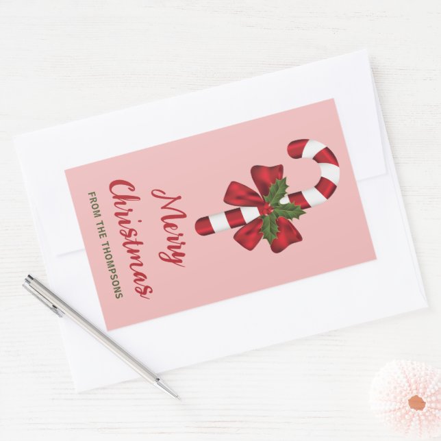 Pegatina Rectangular Caramelo de Navidad Rojo y Blanco con Texto Person (Sobre)