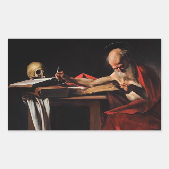 Pegatina Rectangular Caravaggio - Escritura de Saint Jerome (Anverso)