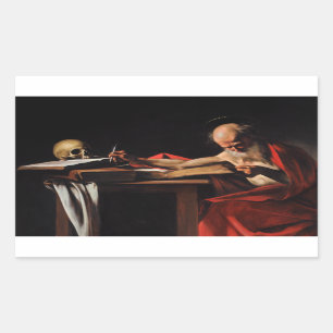 Pegatina Rectangular Caravaggio - Escritura de Saint Jerome