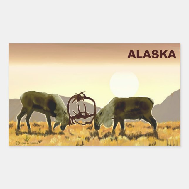 Pegatina Rectangular Caribou Duel - Alaska (Anverso)