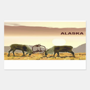 Pegatina Rectangular Caribou Duel - Alaska