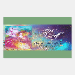 Pegatina Rectangular Carnaval veneciano de PIERROT Y de ARLECCHINA,