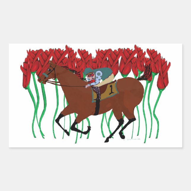 Pegatina Rectangular Carreras de caballo de personalizable con Rosas Di (Anverso)
