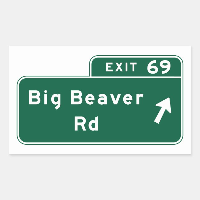 Pegatina Rectangular Carretera Big Beaver, Rótulo vial, Michigan, Estad (Anverso)