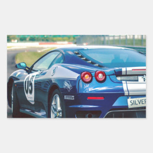 Pegatina Rectangular Carro de carreras azules