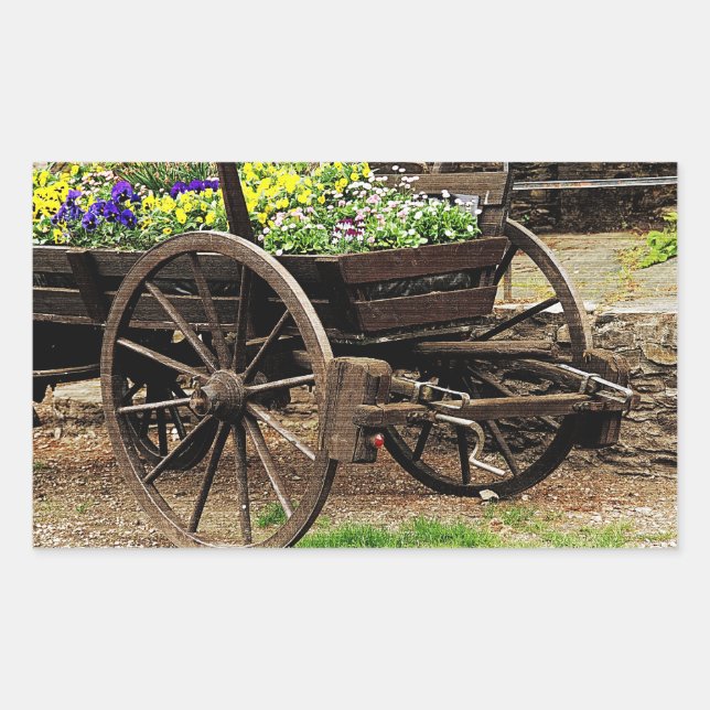 Pegatina Rectangular Carro de Flores (Anverso)