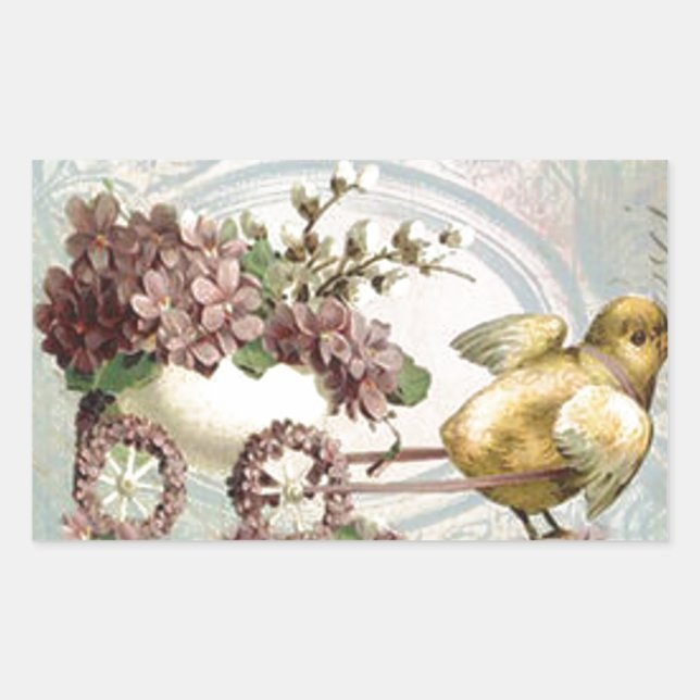 Pegatina Rectangular Carro de pollo de Pascua lleno de Lilacs (Anverso)