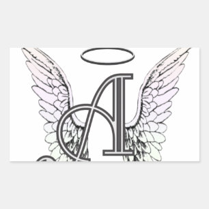 Pegatina Rectangular Carta A Monograma inicial con Angel Wings & Halo