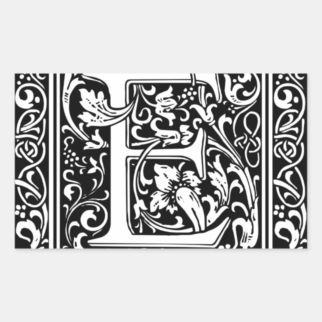 Pegatina Rectangular Carta E Monograma medieval Art Nouveau (Anverso)