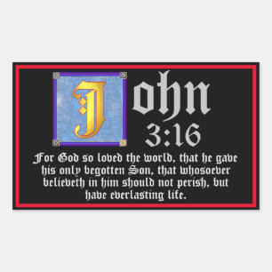 Pegatina Rectangular Carta ilustrada John 3 16 Cita de la Biblia de Pas