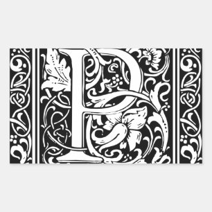 Pegatina Rectangular Carta P Monograma medieval Art Nouveau