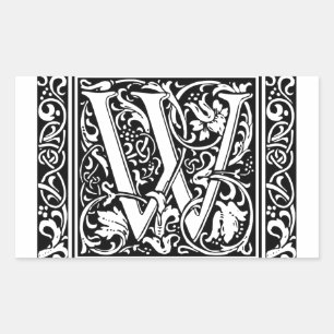 Pegatina Rectangular Carta W Monograma medieval Art Nouveau