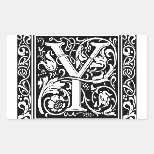 Pegatina Rectangular Carta Y Monograma medieval Art Nouveau