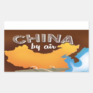 Pegatina Rectangular Cartel antiguo de viaje a China