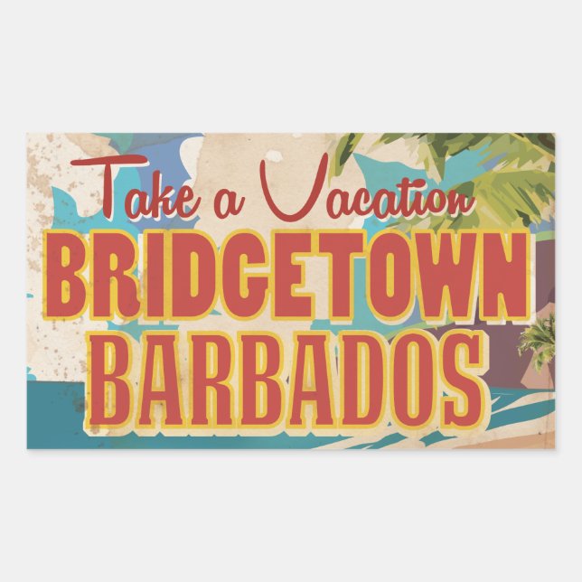 Pegatina Rectangular Cartel de viaje antiguo de Bridgetown, Barbados (Anverso)