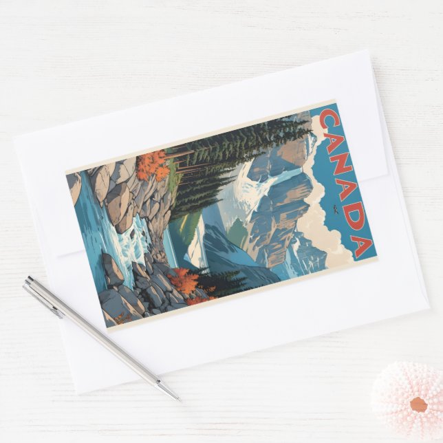 Pegatina Rectangular Cartel de viaje de Canadá (Sobre)