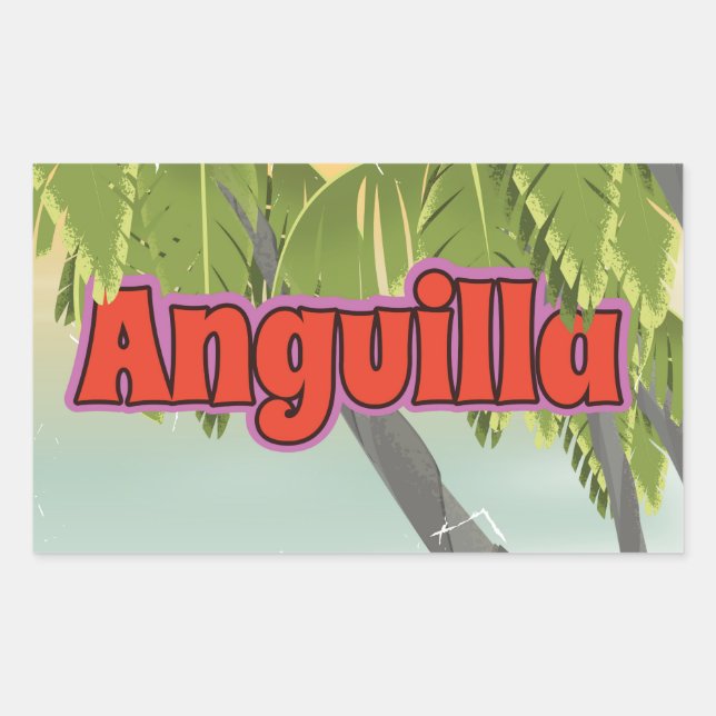 Pegatina Rectangular Cartel de viaje vintage de Anguilla. (Anverso)