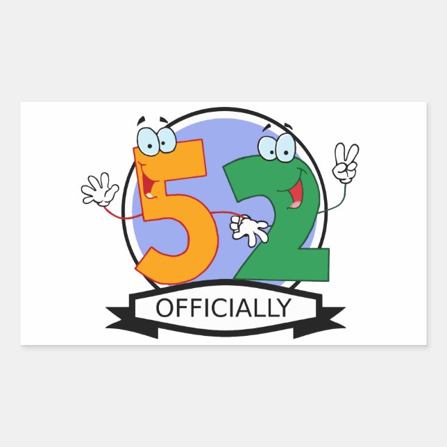 Pegatina Rectangular Cartel oficial de 52 cumpleaños (Anverso)