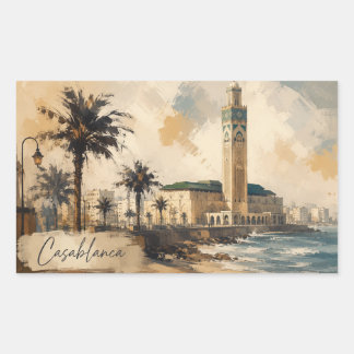 Pegatina Rectangular Casablanca Marruecos Vector Sticker | Mezquita de