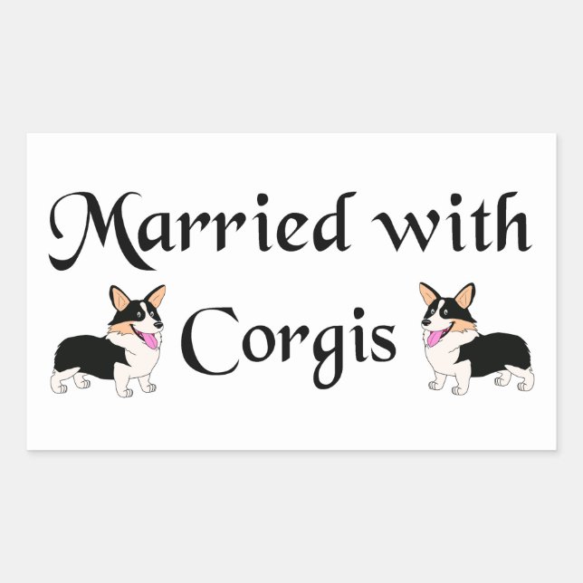 Pegatina Rectangular Casado con Corgis (Anverso)