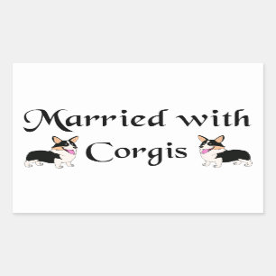 Pegatina Rectangular Casado con Corgis