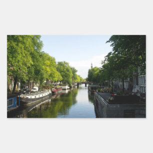 Pegatina Rectangular Casas flotantes en el canal de Ámsterdam