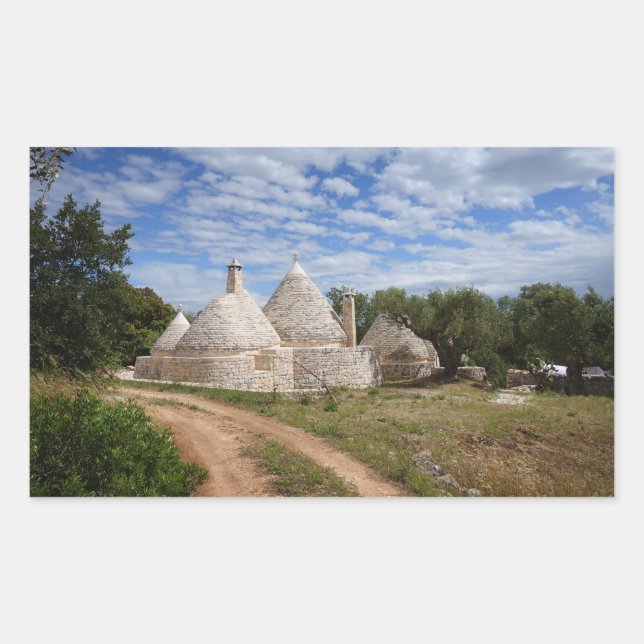 Pegatina Rectangular Casas Trulli de Puglia/Apulia (Anverso)