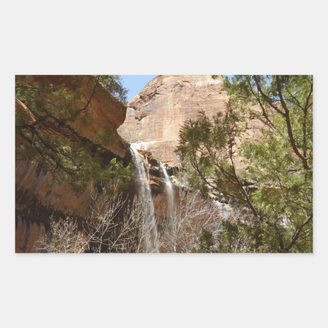 Pegatina Rectangular Cascada de Emerald Pool I del Parque Nacional Zion (Anverso)