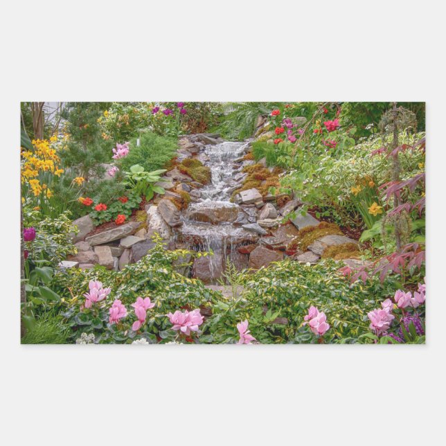 Pegatina Rectangular Cascada flotante con flores de primavera (Anverso)