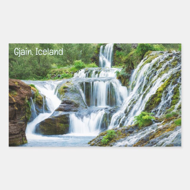 Pegatina Rectangular Cascadas de jain, Islandia (Anverso)
