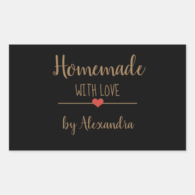Pegatina Rectangular Casero con amor negro y dorado nombre palo oval (Anverso)