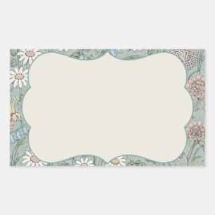 Pegatina Rectangular Casita de Campo Vintage con Flores Silvestres 