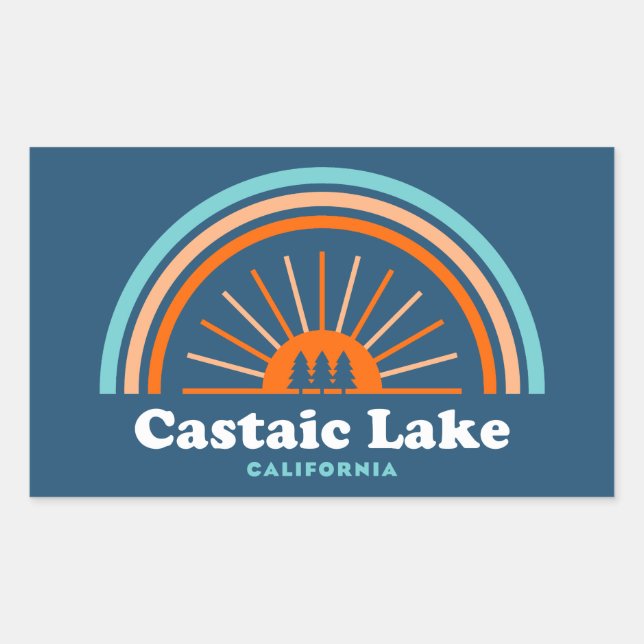 Pegatina Rectangular Castaic Lake California Rainbow (Anverso)